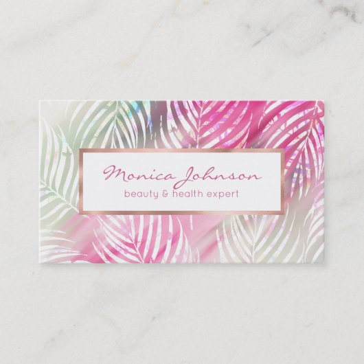 Carte De Visite Tropical rougissent l'aquarelle blanche verte en (Devant)