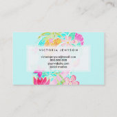 Carte De Visite Tropical summer watercolor flamingo pineapple (Dos)