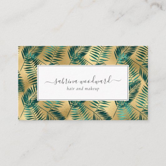 Carte De Visite Tropical Teal Gold Foliage Pattern Appointment (Devant)