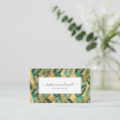 Carte De Visite Tropical Teal Gold Foliage Pattern Appointment (Debout devant)