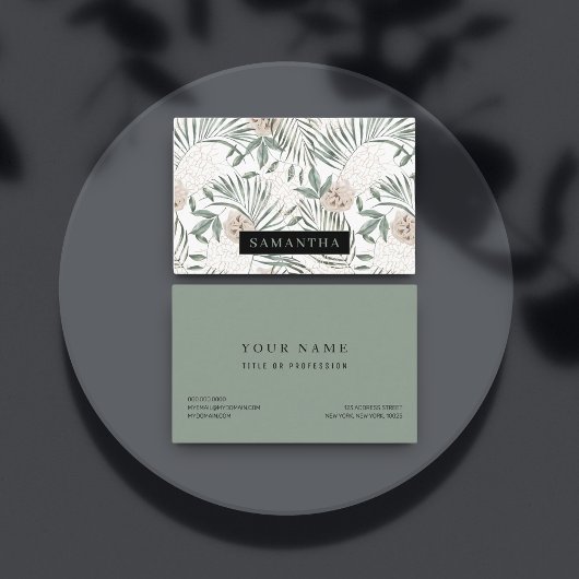 Carte De Visite Tropical Watercolor Leaves & Flowers Pattern