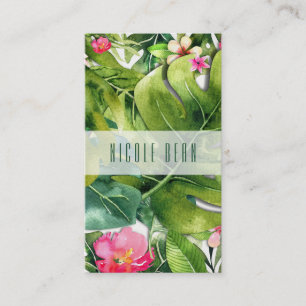 Carte De Visite Tropiques Élégants Feuilles Vertes Floral Aquarell