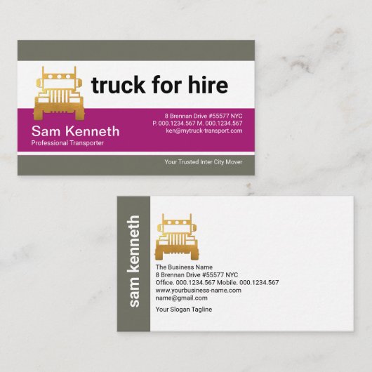 Carte De Visite Trucker en colonne gris mauve rétro (Devant / Derrière)