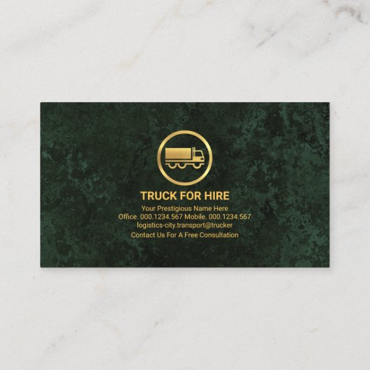 Carte De Visite Trucker en Grunge en marbre vert Emerald Gold Stri (Dos)
