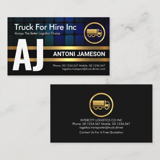 Carte De Visite Trucker Monogram Gold Lines simple (Devant / Derrière)
