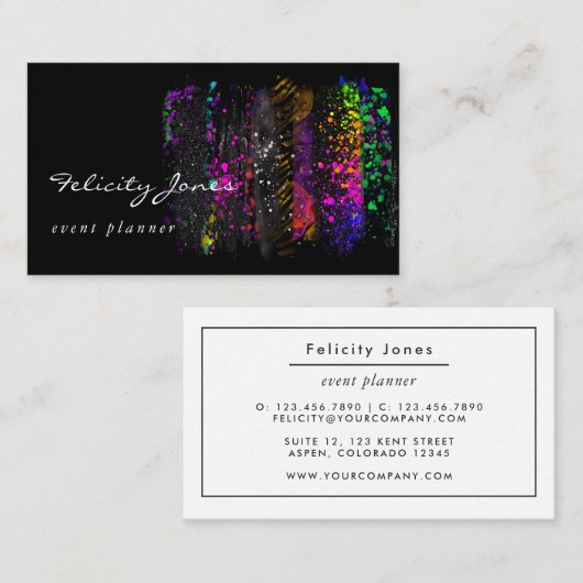 Carte De Visite Trucs de pinceau noir et néon (Devant / Derrière)