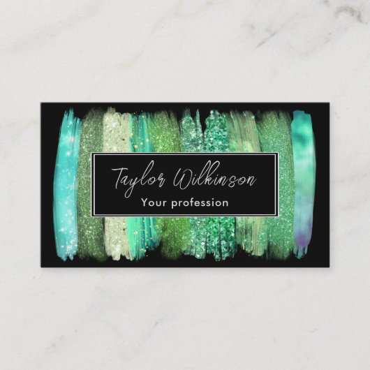 Carte De Visite Trucs de pinceau vert Iridescente (Devant)