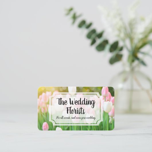 Carte De Visite Tulipe blanche rose | Fleuriste (Debout devant)