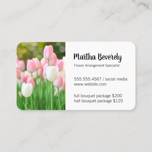 Carte De Visite Tulipe blanche rose | Fleuriste (Dos)