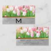 Carte De Visite Tulipe blanche rose | Monogramme (Devant / Derrière)