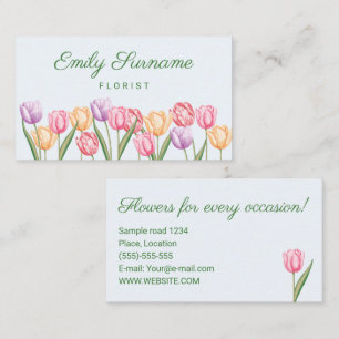 Carte De Visite Tulipes aquarelles pastel fleuriste boutique de fl
