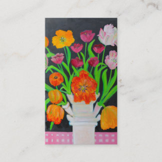 Carte De Visite Tulipes de perroquet dans Tulipiere sur la nappe