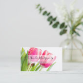 Carte De Visite Tulipes roses avec Feuille vert photo (Debout devant)