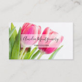 Carte De Visite Tulipes roses avec Feuille vert photo (Devant)