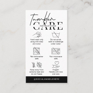 Carte De Visite Tumbler Cup Care Instructions Minimalist Logo