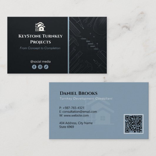 Carte De Visite Turnkey Construction Services | Minimalist Black (Devant / Derrière)