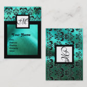 CARTE DE VISITE TURQUASE BLUE SILK DOMMASK CLOS, MONOGRAM CARRÉ (Devant / Derrière)