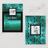 CARTE DE VISITE TURQUASE BLUE SILK DOMMASK CLOS, MONOGRAM CARRÉ (Devant / Derrière)