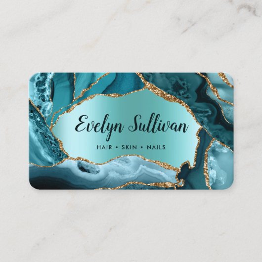carte de visite turquoise Agate Faux Foil (Devant)