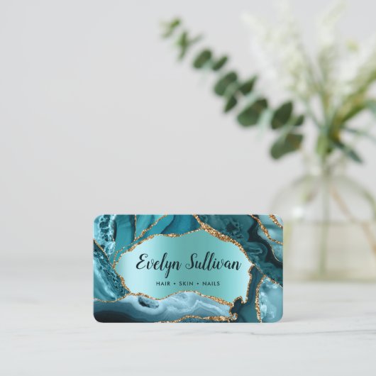 carte de visite turquoise Agate Faux Foil (Debout devant)