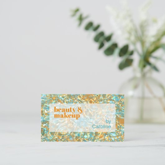 Carte De Visite Turquoise Aqua bleu brillant Motif d'art en marbre (Debout devant)