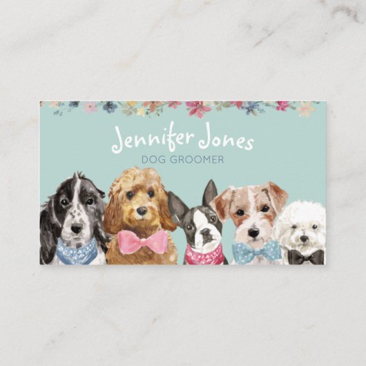 Carte De Visite Turquoise Aquarelle Chien race Chien Groomer (Dos)