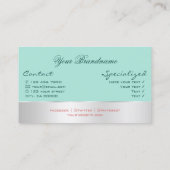 Carte De Visite Turquoise avec décoration argentée et belle fleur (Dos)