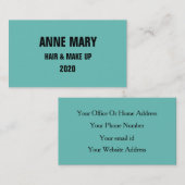 Carte De Visite Turquoise Bleu Cheveux Noir & Make Up Design Moder (Devant / Derrière)