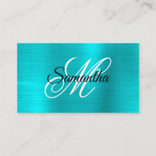 Carte De Visite Turquoise Bleu Métallisé Monogramme Fantaisie