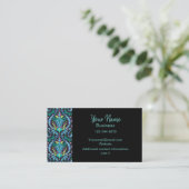 Carte De Visite Turquoise Bleu Moderne Damas Art Graphique Floral (Debout devant)