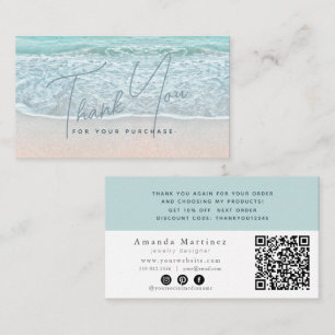 Carte De Visite Turquoise Bleu Océan Plage Sableuse Merci QR