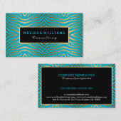 Carte De Visite Turquoise Bleu & Or Moderne Zebra Stripes (Devant / Derrière)