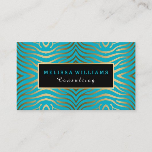 Carte De Visite Turquoise Bleu & Or Moderne Zebra Stripes (Devant)