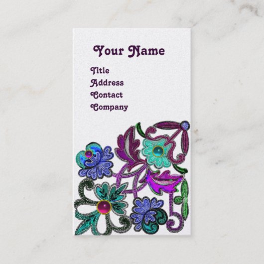 Carte De Visite TURQUOISE BLEU PURPLE LACE FLEURS GEMSTONES Gold M (Devant)