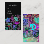 Carte De Visite TURQUOISE BLEU PURPLE LACE FLEURS GEMSTONES Noir (Devant / Derrière)