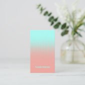 Carte De Visite Turquoise Bleu Rose Corail Rayures Blanches (Debout devant)