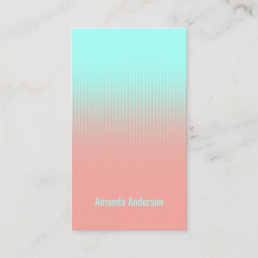 Carte De Visite Turquoise Bleu Rose Corail Rayures Blanches (Devant)