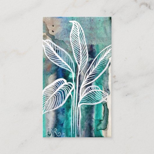 Carte De Visite Turquoise Bleu & Turquoise Aquarelle Botanique Mod (Devant)