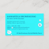 Carte De Visite Turquoise Blue Chien Chat Groomer Animaux de compa (Dos)