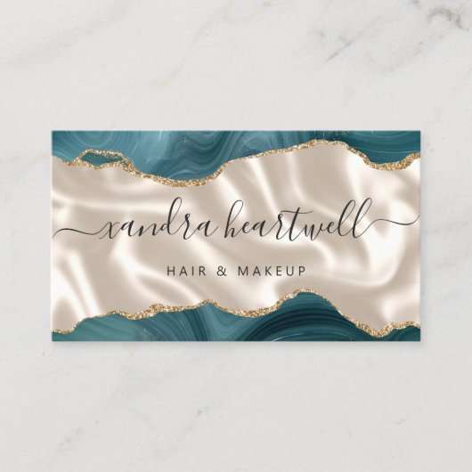 Carte De Visite Turquoise Blue Gold Agate Ivory Luxe (Devant)