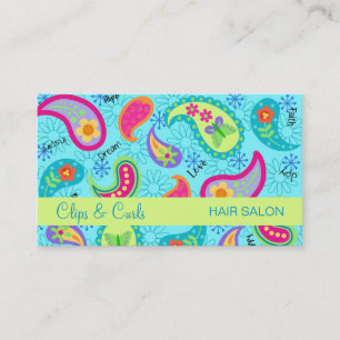 Carte De Visite Turquoise Blue Lime Green Moderne Motif Paisley
