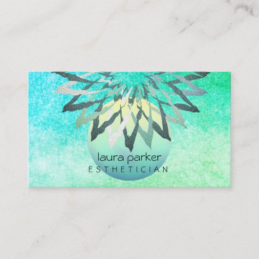 Carte De Visite Turquoise Blue Lotus Fleur Beauticier Cosmetologue (Devant)
