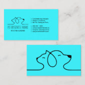 Carte De Visite Turquoise Blue Petsitter chien et logo chat vétéri (Devant / Derrière)