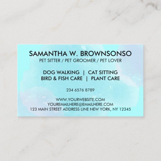 Carte De Visite Turquoise Blue Rose Pet Groomer chats chiens (Dos)