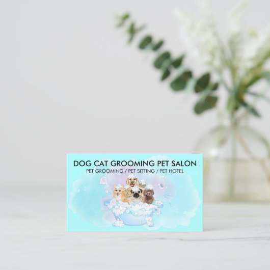 Carte De Visite Turquoise Blue Rose Pet Groomer chats chiens (Debout devant)