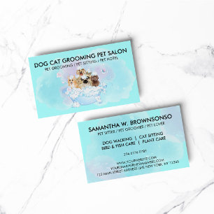 Carte De Visite Turquoise Blue Rose Pet Groomer chats chiens