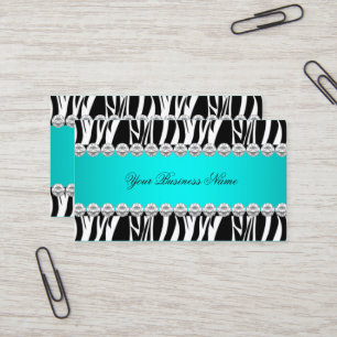 Carte De Visite Turquoise Blue Wild Zebra Black Diamond Look Image
