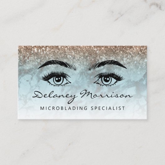 Carte De Visite Turquoise Bronze Marble Eyes QR Code Microblading (Devant)