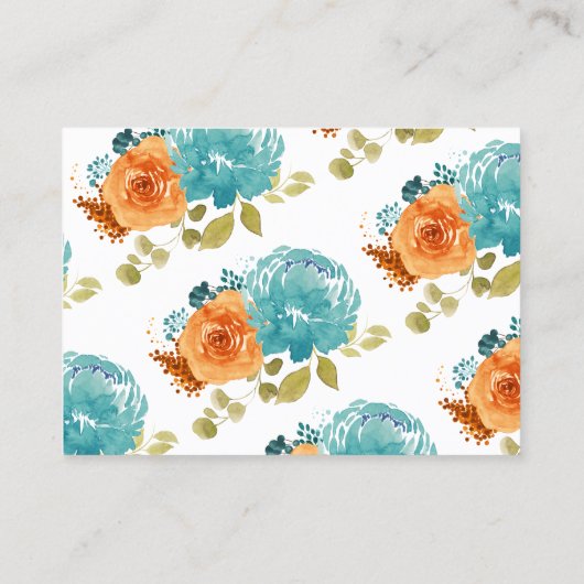 Carte De Visite Turquoise Burange Floral Boho Site Mariage (Dos)