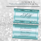 Carte De Visite Turquoise chatoyant avec Diamants et Monogramme Él